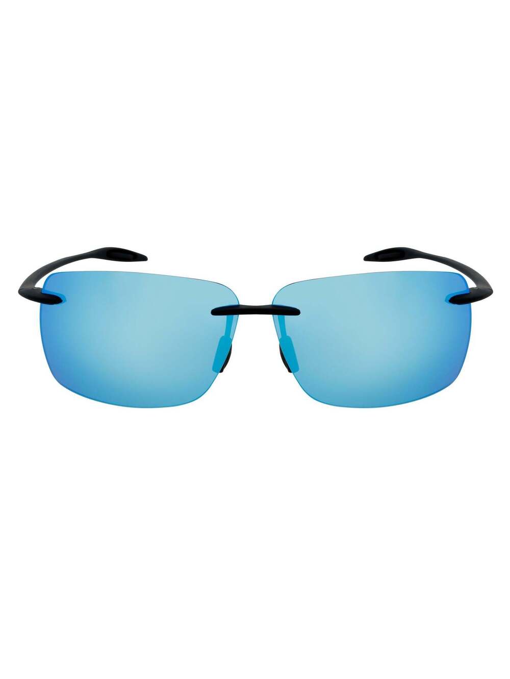 MAUI - Rimless TR90 Thin Sports Wrap Sunglasses Black Blue Mirror Polarized